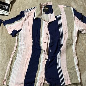 Rockstar Striped Casual Men's Shirt - Pink, Blue, Tan